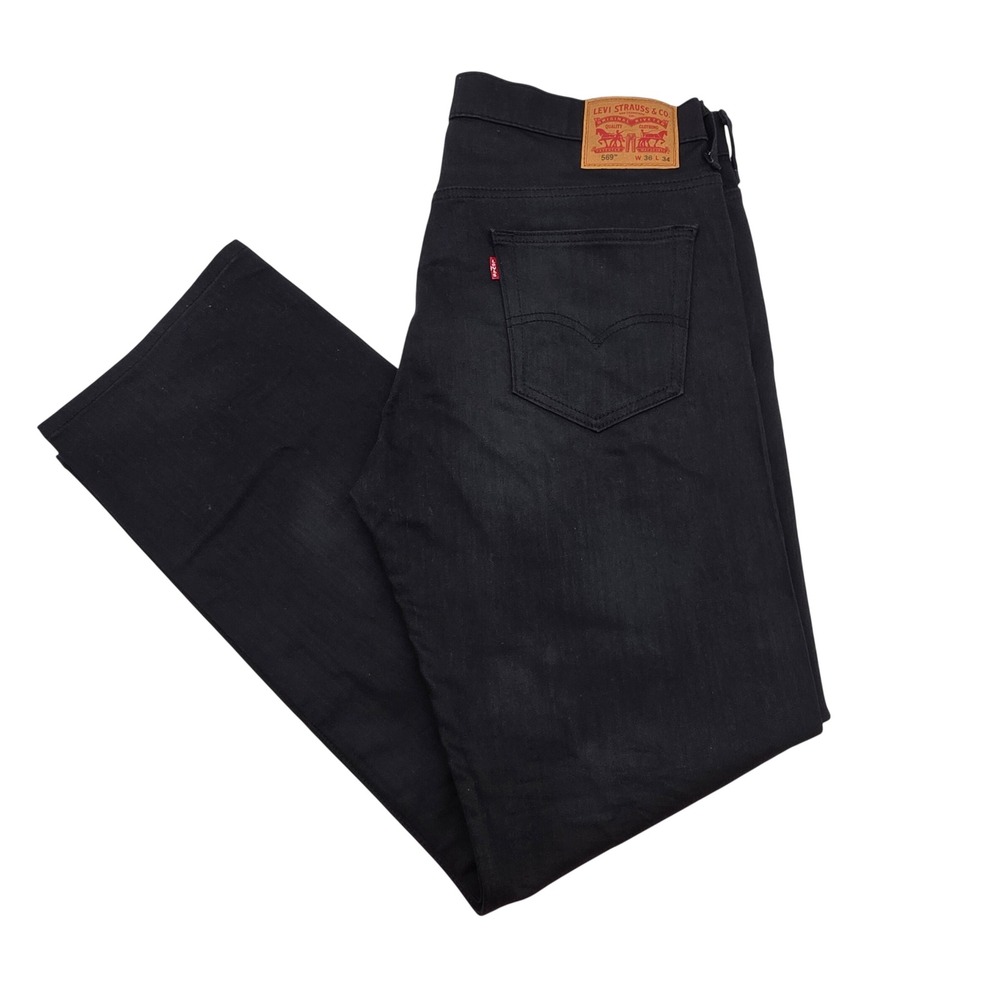 Levi 569 Loose Straight Jeans Mens 36x34 Black Denim Stretch Pants Western Gorp